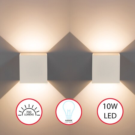 Quickway Imports Modern Decorative Waterproof Aluminum Wall Lamp 10 Watt Cool White 4000K, White Set of 2 QI004492.WT.2